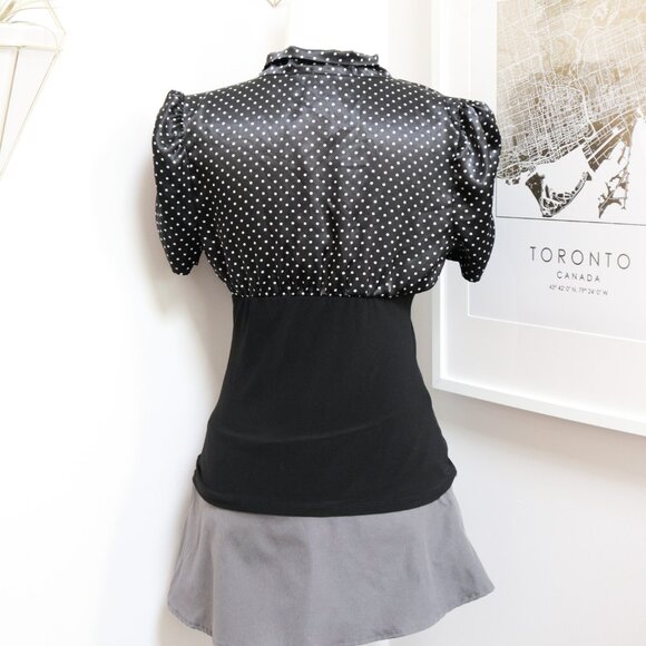 Black Polka Dot Sash Tie Blouse 🎲 CAPTIVE - Picture 4 of 8